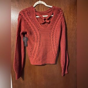 Burnt orange, long sleeve sweater with open back